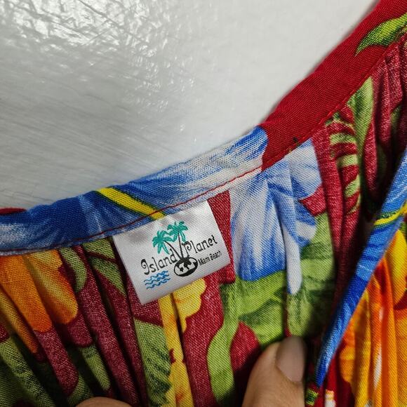 Island Planet Hawaiian Floral Print‎ Swing Sundress Dress OS Red Blue Yellow - Picture 4 of 6